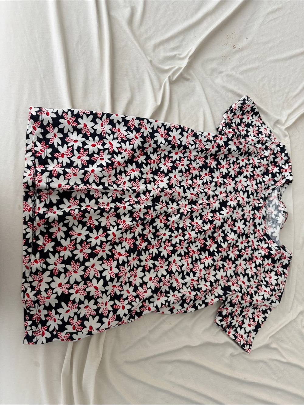 Black Floral Short Sleeve Dress with White & Pink Flowers